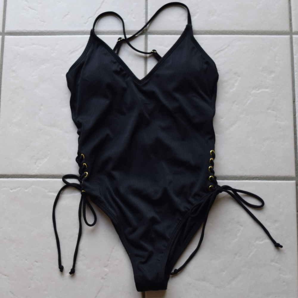HULA HONEY Ribbed Side Tie One-Piece Swimsuit